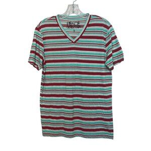Peace Generation Striped Tshirt Womens Small Red Green New WOT Vneck